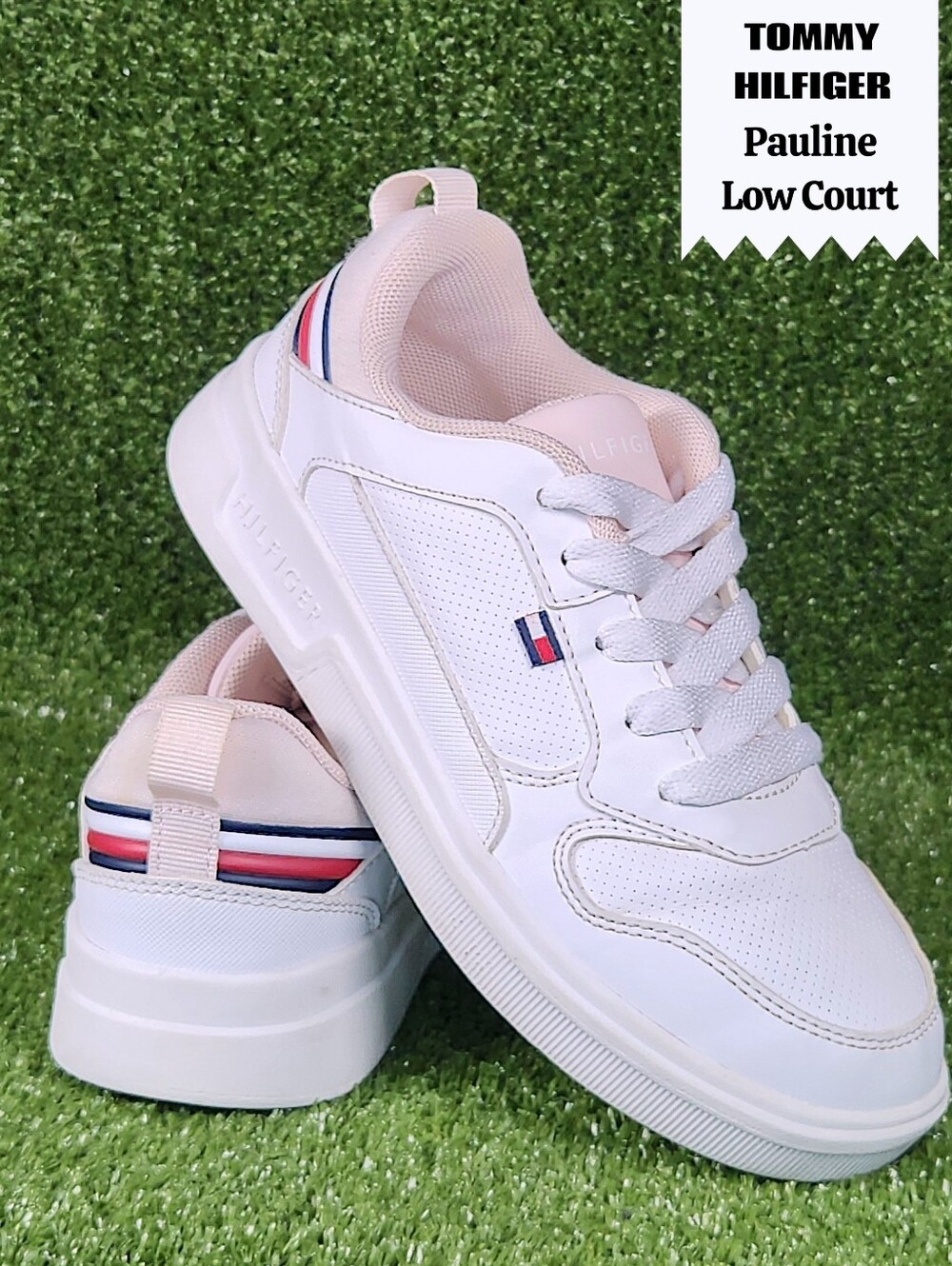 Tommy Hilfiger Girls Classic Court Low White Light Pink Shoes Sneakers Size 3